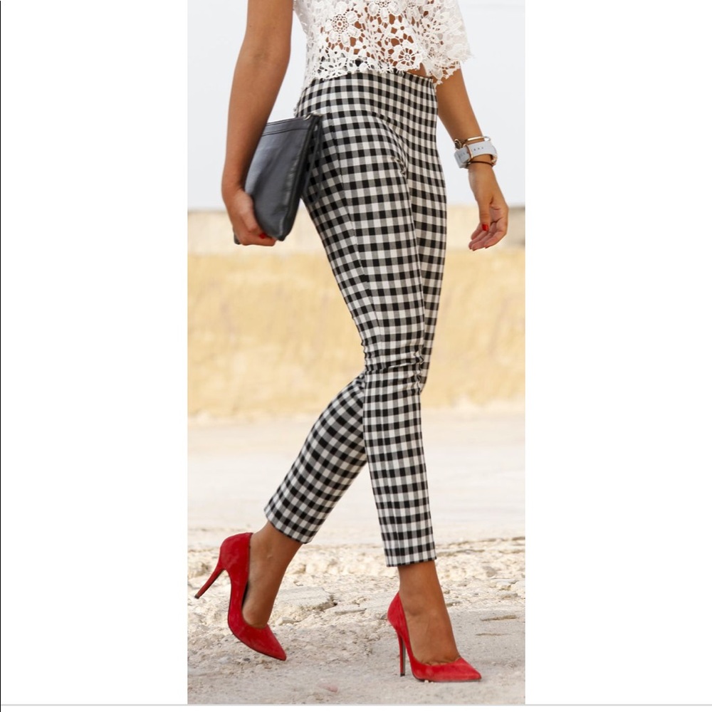 Gingham black & white dress pant